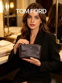 TOM FORD 深褐色 PU 化妝包，大容量旅行化妝收納袋 - 棕色 - 查看 5