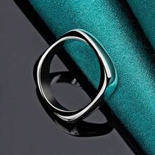 925 Silver Plated Smooth Round Square Ring For Women Men Wedding Charm Engagement Party Fashion Jewelry - Silver - View 2