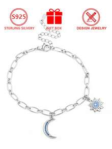 This Elegant, Luxurious And Fashionable 925 Sterling Silver Pendant Bracelet, Inlaid With Cubic Zirconia Gemstones. It Is Perfect For Daily Wear. - Silver - View 9