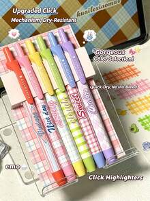 1/6pcs Cute Plaid Retractable Highlighter Pen Set, Quick-Dry Non-Bleed Highlighter Pens, Highly Attractive Retractable Marker Pens, Student Note-Taking Marking Planner, Office & Study Stationery - Sets - View 6