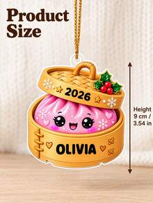 1pc Custom Personalized Name And Year Dumpling Christmas Ornament, Custom Name Steamer Basket Tree Ornament, Cheerful Basket Character Hanging Keepsake, Bright Holiday Decoration For Family Friends And Couples, Christmas Gift, For Holiday Gifting - Multicolor - View 3