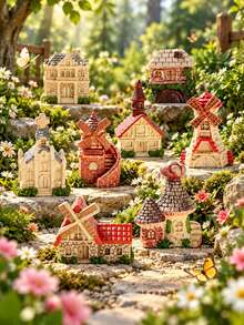 1PC European Village House Figurines, Assorted Windmill Church And Cottage Buildings For Fairy Garden, Micro Landscape, Plant Pots And Shelf Decor - Vintage Little House - View 5