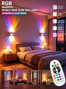16 Color Smart Sensor RGB Wall Light Night Light, Magnetic Installation, Remote Control Operation, USB Rechargeable, Suitable For Bedroom, Living Room, Game Room And Christmas, Halloween And Other Holiday Party Decoration - 4-head Cat Eye Motion Sensor Wall Light - View 3