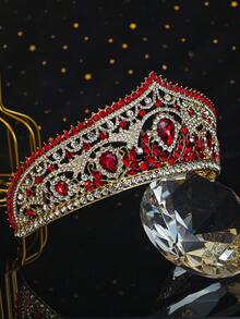 1pc Women's Vintage Baroque Crystal Crown Gold Rhinestone Tiara For Bridal Wedding Prom Party Hair Accessory - Multicolor - View 8