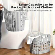 1pc Foldable Wall-Mounted Laundry Basket, Space-Saving Multi-Compartment Collapsible Clothes Storage Bin With Lid, Durable Polypropylene Rectangular Organizer Box For Home Bathroom Laundry Room, White - Multicolor - View 5