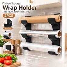 2pcs Wall-Mounted Kitchen Paper/Plastic Wrap/Aluminum Foil Roll Holder, Holds 3 Rolls, Fits Rolls Up To 50mm Diameter, Space-Saving, No-Drill Installation, Keeps Kitchen Organized, Suitable For Cabinet Doors And Tiles, No Surface Damage - Multicolor - View 3