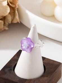1pc Women's Floral Elastic Ring, Fashion Personalized Starfish Design, Elastic Hand Accessory For Daily Wear - Flower - View 9