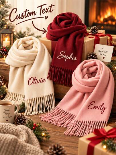 Custom Name Embroidered Scarf, Personalized Winter Unisex Scarf, Customizable Logo Or Name Initials, Anniversary, Birthday, Christmas Gift