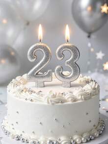 1pc Sequin Number Birthday Candle 0-9 Silver Age Candle, Elegant Cake Decor Topper, Suitable For Children And Adult Birthday Parties, Anniversaries, Weddings And Celebration Events - View 3
