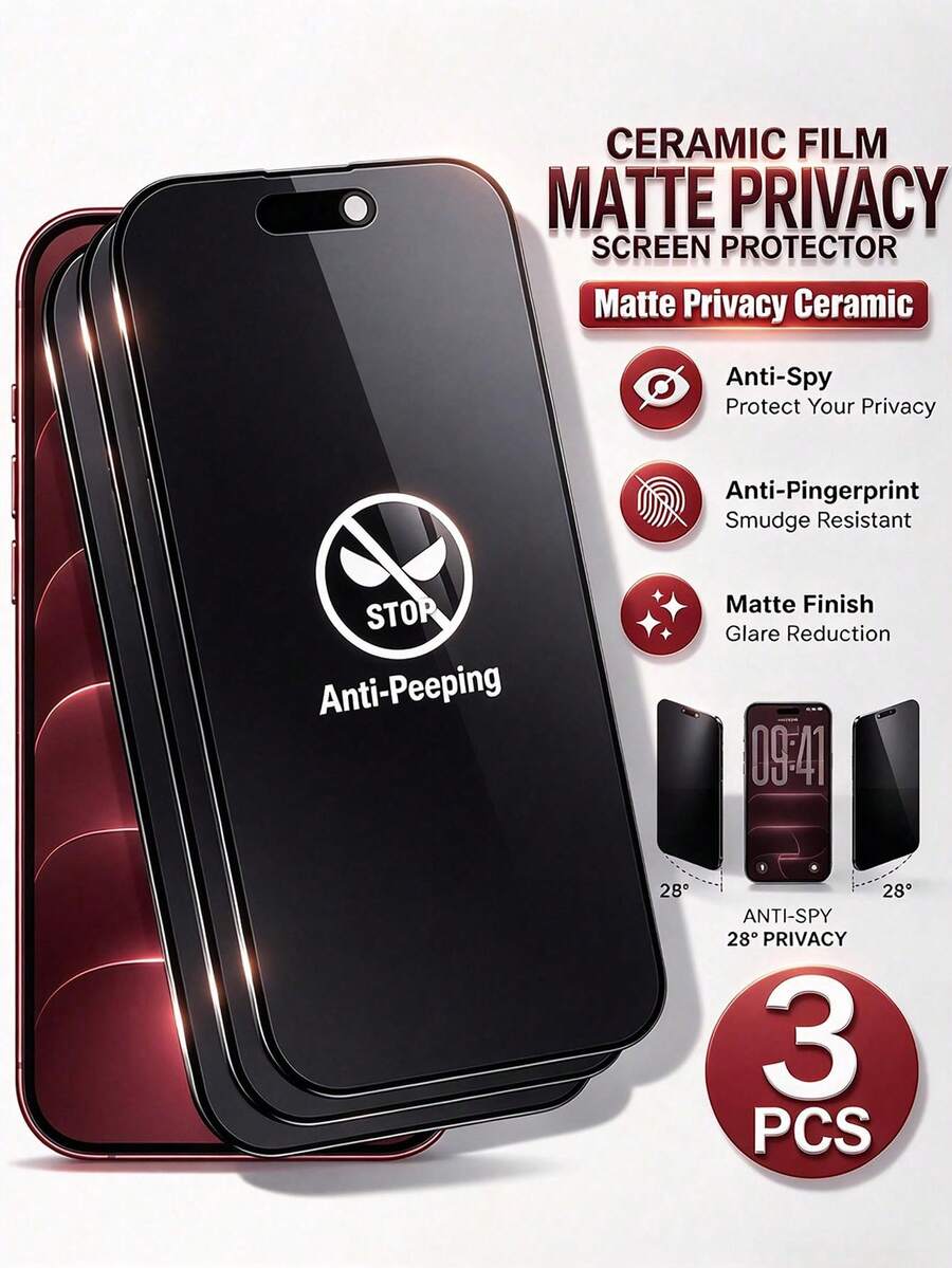 Mr. War Gorilla 3pcs Ceramic Privacy Screen Protector [Matte Texture Surface], Soft Ceramic Film With Rounded Edges For Handling, Precise Fit Full Coverage, Camera Cutout Without Obstructing Lens, Front Camera Photo Quality Unaffected, Smooth Matte Texture Touch, Water-Resistant, Fingerprint-Resistant, Phone Accessories, Compatible With IPhone Duo/18promax/18pro/18/ 17E/17 Pro Max/17 Pro/17Air/17/16e/16 Pro Max/16 Pro/16 Plus/16/15 Pro Max/15 Pro/15 Plus/15/14/13/12 And Other Models