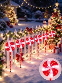 Christmas Lollipop Solar String Lights, With 5 Lollipops, LED Ground Stake Lights, Auto Charging, Suitable For Garden, Flower Bed, Pathway, Porch And Christmas Party Decoration. - Solar Lollipop Light - View 1