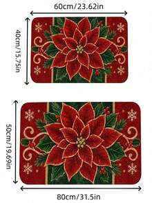 1pc Christmas Poinsettia Pattern Bathroom Mat, Machine Washable Indoor/Outdoor Decorative Carpet, Christmas Theme Velvet Doormat Suitable For Entryway, Bathroom, Door, Living Room And Christmas Home Decor - A - View 8