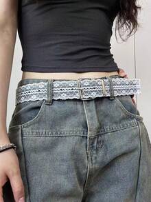 French Lace Trim Patchwork Women's Belt, Sweet Style Design, INS Fashion Waist Belt For Skirts And Jeans - White - View 1