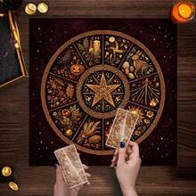 1pc Wheel Of The Year Tarot Cloth, Pagan Witch Altar Cloth With Pentagram & Seasonal Elements, Wiccan Divination Tablecloth, Tarot Reading Mat For Tarot Cards Oracle Decor - Multicolor - View 8