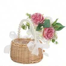 Handwoven Pearl Princess Flower Basket, Rattan Woven Storage Basket, Handheld Flower Basket, Handmade Flower Basket, Home & Wedding Decor - Multicolor - View 6