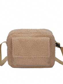 Black Teddy Fleece Mini Crossbody Bag, Simple Versatile Fuzzy Square Bag, Autumn/Winter New Style, Multi-Pocket Lightweight Shoulder Bag, Daily Travel Carry-On Small Bag - Multicolor - View 3