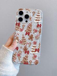 1pc Fashion Creative Personalized Christmas Gingerbread Man Candy Cane Bow Snowflake Polka Dot Pattern Perforated Air Cushion Anti-Drop Phone Case Protective Cover Compatible With Samsung/Apple 18pro/18pm/17/16/15/14/13/12/11Pro Max/12Pro/14Plus And Other Models - Multicolor - View 3