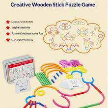 Colorful Wooden Creative Puzzle Educational Toy! Follow The Prompt Cards To Assemble Fun Patterns, Or Freely Create Your Own Designs. Comes With 40 Double-Sided Learning Cards To Help Recognize English Words. Smoothly Polished Wooden Material Without Burrs, Metal Box For Convenient Storage, Develops Children's Imagination And Hands-On Ability - Multicolor - View 4