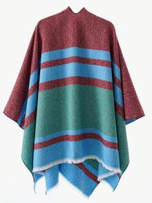1pc Women's Fashion Classic Striped Color Block Pattern Autumn/Winter Windproof Buckle Travel Warm Shawl Jacket - Blue - View 3