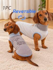 1pc Reversible Mini Dachshund Pet Pajamas, Cute Sausage Dog Cartoon Striped Print, Soft Elastic Warm Pet , Suitable For Mini And Standard Dackel Teckel Dogs - Dusty Blue - View 2