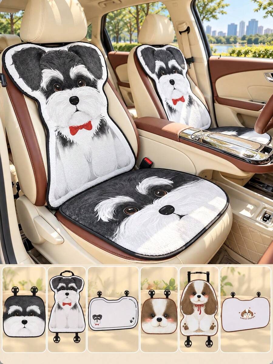 Cute Puppy Pattern Car Seat Cover Set, Dog Print Car Seat Cushions, Front Seat Covers Backrest Covers Rear Bench Seat Pad, Universal Car Interior Accessories, Cute Animal Design Car Decor, Non-Slip Seat Protector, Easy Install Vehicle Seat Covers