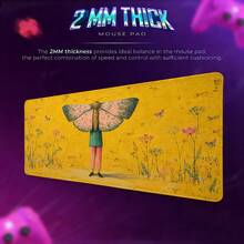 Surreal Moth Head Figure Extended Mouse Pads, Yellow Wildflower Garden And Butterfly Print, Smooth Fabric Surface Desk Mats For Computer, Keyboard, Creative Studio And Home Office, 3 Sizes Available - View 2