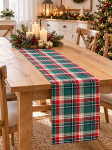 Holiday Plaid Table Runner, Classic Green And Red Checkered Pattern, Suitable For Christmas Party Atmosphere Decoration And Indoor/Outdoor Home Decor - Multiple Styles - View 7
