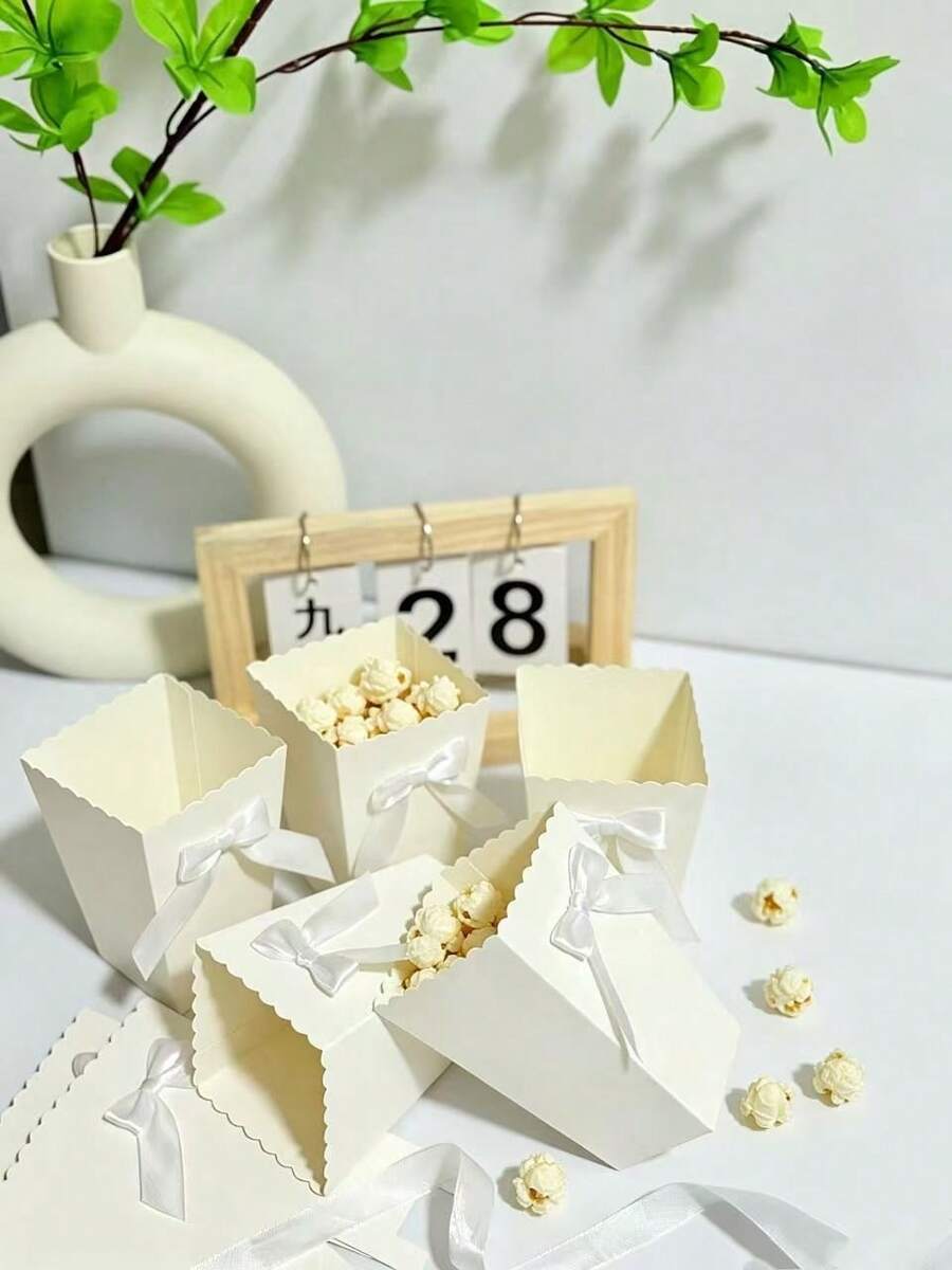 6/12/18pcs Bowknot Popcorn Boxes Party Supplies Candy Gift Boxes Bags Candy Snacks Mini Snacks Candy Food Containers Birthday - White - View 1