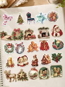 100pcs Retro Christmas PVC Stickers-Perfect For Diaries, Notebooks, Scrapbooks, Photo Albums, And More. These Cool, Artistic Stickers Are Ideal For Parties, Giveaways, Rewards, And Holiday Gifts. - A - View 11