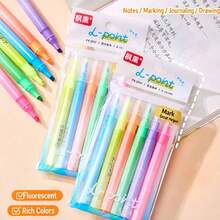 12pcs Soft Tone Fluorescent Markers With Outline Pens, Layerable Fluorescent Markers, Student Note Marking Pens, Highlight And Doodle Pens, No Bleed, Quick-Drying Ink, For Journaling, Bible Study, School And Office Use - Multicolor - View 6