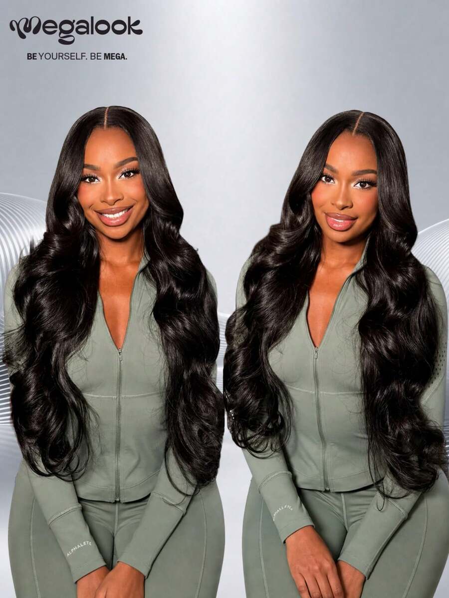 MEGALOOK 13x6 Ultra Transparent Lace Front Wig 200% Density Natural Hairline Ear To Ear 100% Human Hair Natural Black 18-30 Inch Big Wave With Drawstring For Women