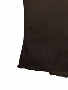 Sexy Deep V-Neck Ruffle Design Sheer Mesh Fitted Women's Top, Autumn/Winter New Style, Fashionable And Versatile - Brown - View 6