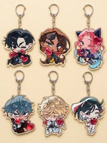 1/6pcs Alien Stage Cute Heart Acrylic Anime Keychain, Suitable As Bag Pendant, Fun Accessory Or Special Gift For Anime Fans - Multicolor - View 1