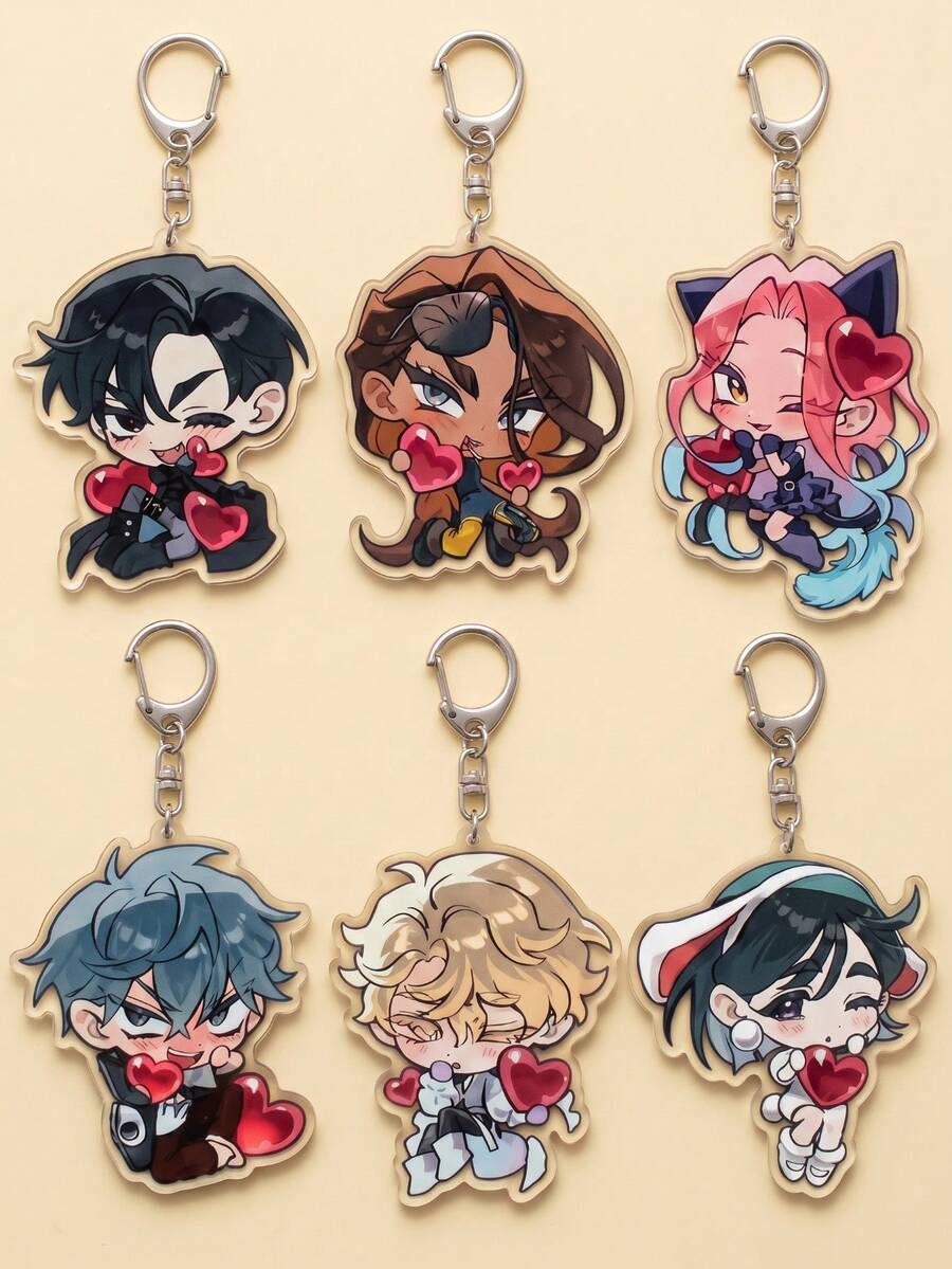 1/6pcs Alien Stage Cute Heart Acrylic Anime Keychain, Suitable As Bag Pendant, Fun Accessory Or Special Gift For Anime Fans - Multicolor - View 1