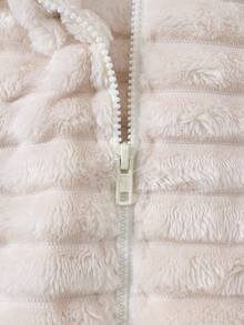 Autumn/Winter Girls Toddler Horizontal Striped 3D Velvet Zip-Up Stand Collar Long Sleeve Jacket - Apricot - View 5