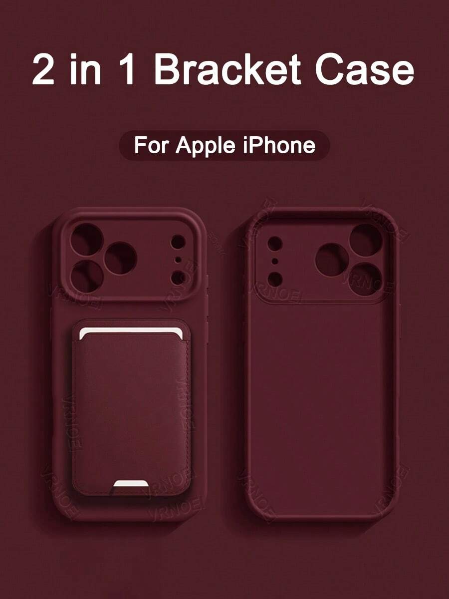 VOUVI Full Camera Protection Pure Colour Wallet Card Holder Phone Case Compatible With IPhone 17 16 15 14 13 12 11 18 Pro Max Minimalist Protective Cover Compatible With Apple 17e 16e 14 15 Plus Air Phone Accessories - Burgundy - View 1