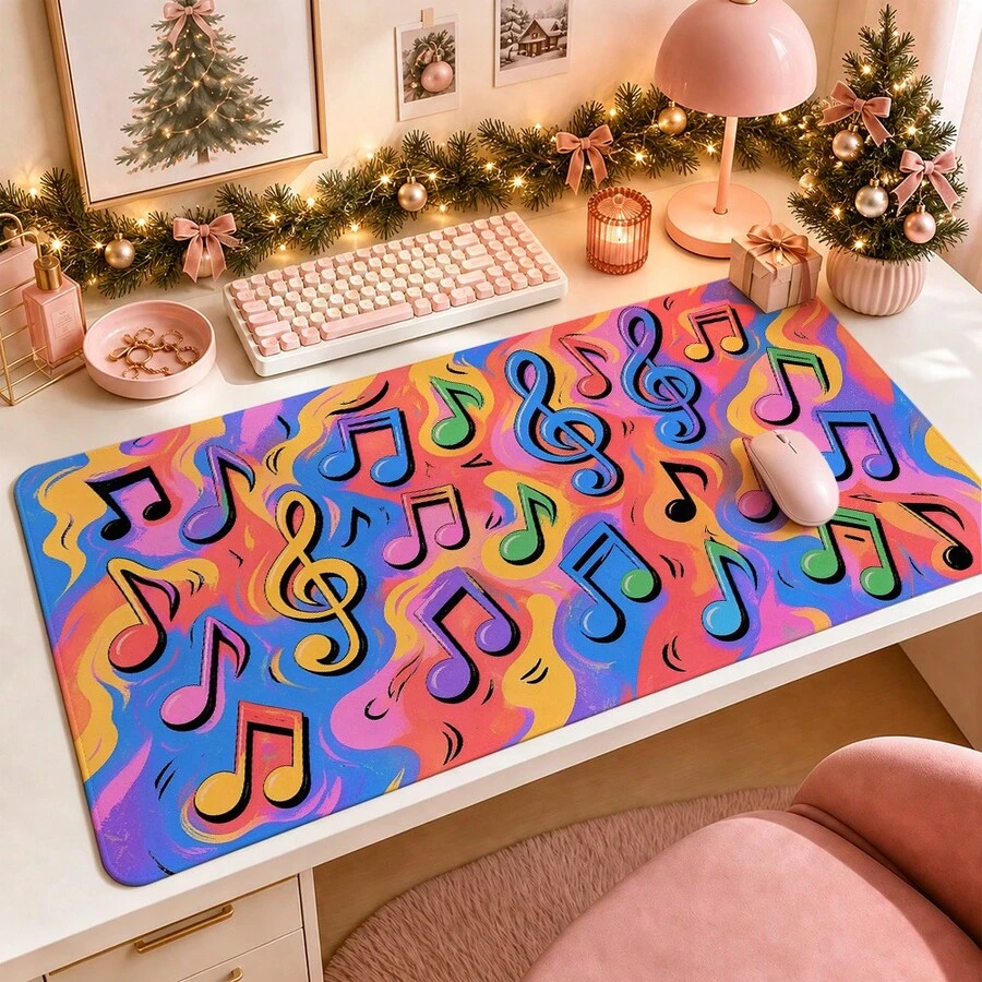 1pc Colorful Groovy Music Note Desk Mat, Multi-Purpose Makeup Nail Art Table Pad, Large Non Slip Desktop Protector S/M/L/XL - View 1