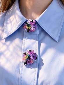 1pc/2pcs Elegant Beaded Floral Button Cover, Shirt Button Cover Clip-On Button Cover Fashion Crystal Cufflink Cover - Flowers - View 1