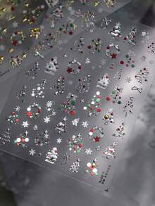 1pc 3D Embossed Christmas Tree Nail Art Sticker, Gold & White Snowflake, Self-Adhesive Merry Christmas Nail Decoration Sticker - Multicolor - View 2