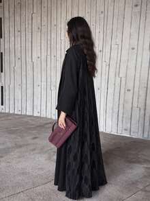 Hafizah 保守時尚極簡主義外套式長袍 Abaya 新款黑色長袍，帶皺紋圖案工藝，簡約優雅，適合任何場合，秋季 - 黑色 - 查看 3