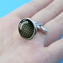 1 Pair Cufflinks Glass Inlay Flower Of Life Design Elegant Men's Gift Fashion Accessory Sophisticated Pattern Round Top Decorative Jewelry - Silver - View 5