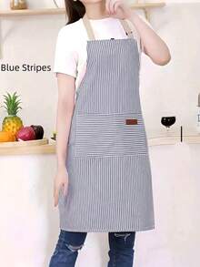 1pc Adjustable Bib Apron With 2 Pockets, Chef Cooking Kitchen Restaurant Apron, Unisex - Multicolor - View 7