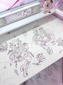 Alas Meja Kulit Besar Anime Angel & Devil Lolita, Alas Mouse PU Karakter Manga Garis Pink, Alas Pelindung Meja Anti Selip Tahan Air, Alas Dekorasi Meja Estetik untuk Ruang Belajar dan Bermain Game Anak Perempuan - View 1