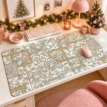 1pc Vintage Framed Floral Cat Desk Mat, Multi-Purpose Makeup Nail Art Table Pad, Large Non Slip Desktop Protector S/M/L/XL - View 1