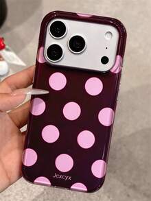 極簡可愛波點棕色與粉色鏡面手機殼，適用於 iPhone 18Pro Max 18 Pro 17 Pro Max 17 Pro 16 Pro 16 Pro Max 15 Pro Max 15 Pro 14 Pro Max 14 Pro 13 Pro Max 13 12 Pro Max 11，甜美時尚防摔軟背蓋 - 勃根地紅 - 查看 3
