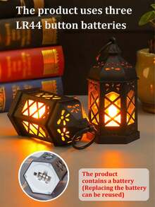 LED Hexagonal Lantern, Holiday Atmosphere Candle Light, Vintage Creative Night Light, Suitable For Holidays, Living Room, Bedroom, Party, Birthday, Gift, Desktop Decoration Ornament Night Light - Decorative Lights - View 9