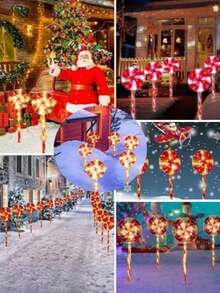 Christmas Lollipop Solar String Lights, With 5 Lollipops, LED Ground Stake Lights, Auto Charging, Suitable For Garden, Flower Bed, Pathway, Porch And Christmas Party Decoration. - Solar Lollipop Light - View 8