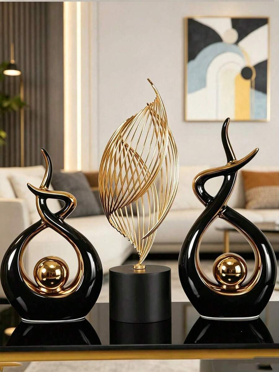 Elegant Modern Art Decor, Twisted Infinity Symbol Resin Sculpture With Gold Trim And Sphere Shape, Desktop Decorative Craft - Multicolor - View 1