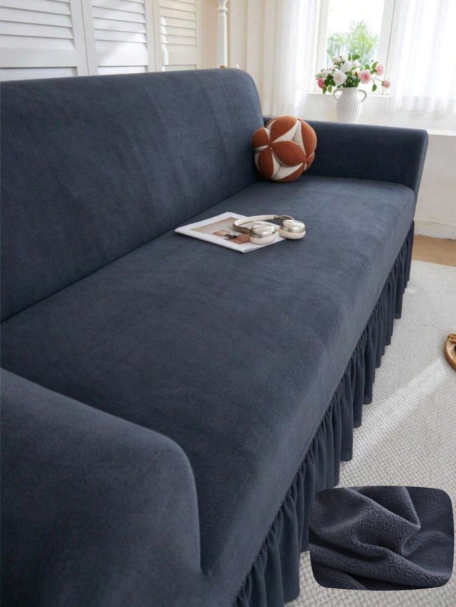 1 Buah Sarung Sofa Kain Fleece Lembut untuk Dekorasi Rumah, Abu-abu Gelap Polos, Dekorasi Rumah, Tersedia Berbagai Ukuran, Lembut dan Ramah Kulit, Sarung Sofa Berpinggiran, Cocok untuk Sofa 1/2/3/4 Dudukan, Sepanjang Musim