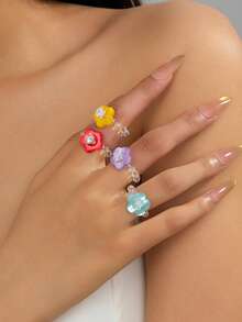 1pc Women's Floral Elastic Ring, Fashion Personalized Starfish Design, Elastic Hand Accessory For Daily Wear - Flower - View 1
